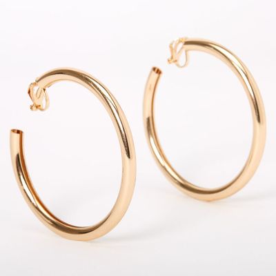 Gold 60MM Tube Clip On Hoop Earrings