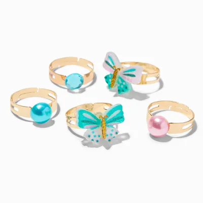 Claire's Club Gold Butterfly Flower Box Rings - 5 Pack