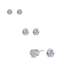 Silver Cubic Zirconia Round Stud Earrings - 5MM, 6MM, 7MM