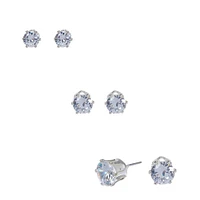 Silver-tone Cubic Zirconia 5MM, 6MM, 7MM Round Stud Earrings - 3 Pack