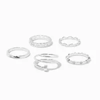 Silver-tone Twisted Nail Rings - 5 Pack