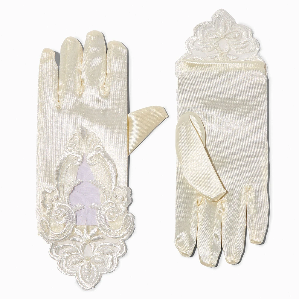 Claire's Club Special Occasion White Satin Embroidered Gloves - 1 Pair