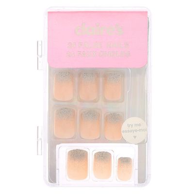Shimmer French Square Faux Nail Set - Nude, 24 Pack