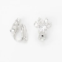 Silver 10MM Cubic Zirconia Paw Print Clip-On Earrings