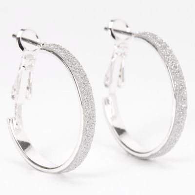 Silver 20MM Thin Glitter Hoop Earrings