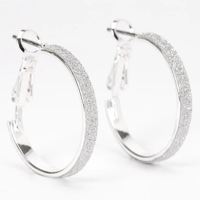 Silver-tone 20mm Thin Glitter Hoop Earrings