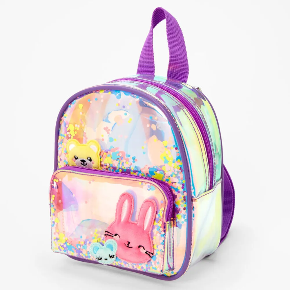 Claire's Club Purple Transparent Confetti Animal Pals Mini Backpack