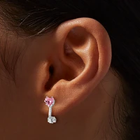 Pink Heart Cubic Zirconia Clip-On Stud Earrings