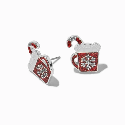 Rhinestone Peppermint Hot Cocoa Stud Earrings