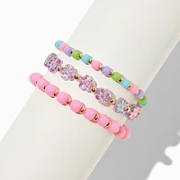 Pink Bead & Flower Stretch Bracelets - 3 Pack