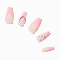 Pink French Tip Bling Squareletto Vegan Faux Nail Set - 24 Pack