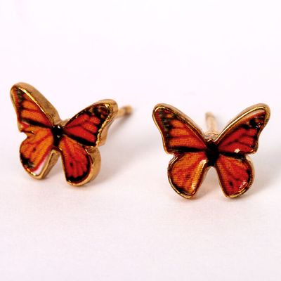 18kt Gold Plated Monarch Butterfly Stud Earrings
