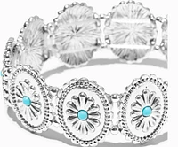 Silver-tone Round Filigree Turquoise Flower Medallion Stretch Bracelet