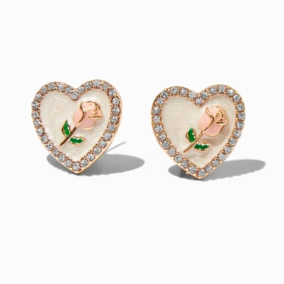 Enamel Heart & Rose Gold-tone Stud Earrings