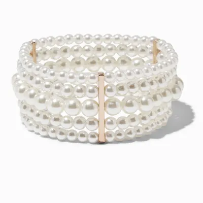 Five-Row Pearl & Gold-tone Stretch Bracelet