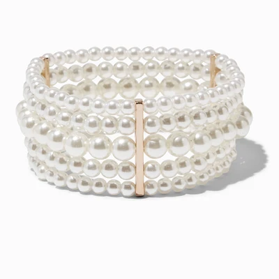 Five-Row Pearl & Gold-tone Stretch Bracelet