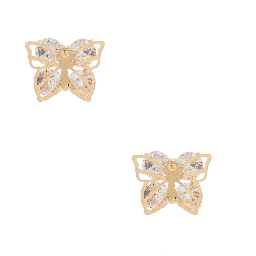 Gold-tone Cubic Zirconia Butterfly Stud Earrings