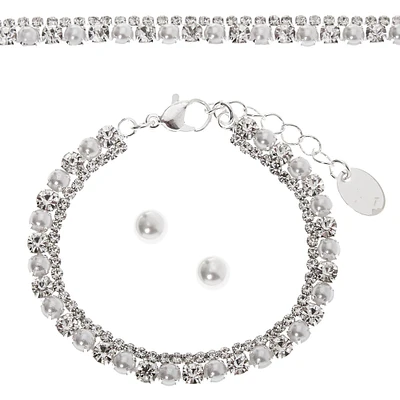 Silver Pearl & Rhinestone Jewelry Set - 3 Pack