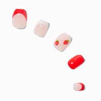 Strawberry French Tip Coffin Press On Faux Nail Set - 24 Pack