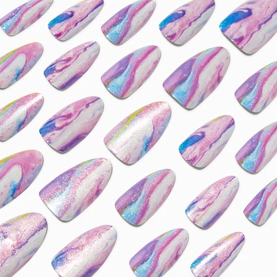Purple Galaxy Long Almond Vegan Faux Nail Set - 24 Pack