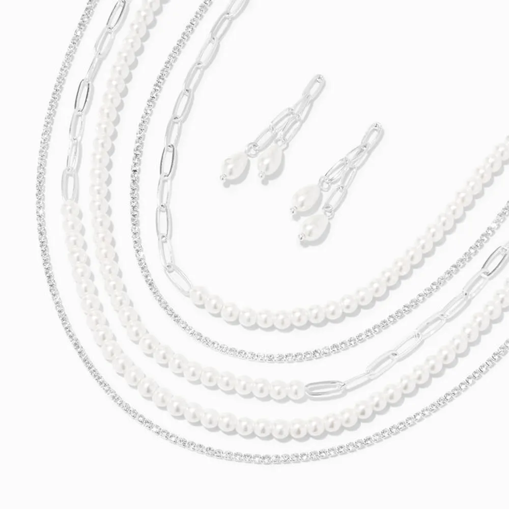Silver Pearl Multi Strand Paperclip Jewelry Set - 2 Pack
