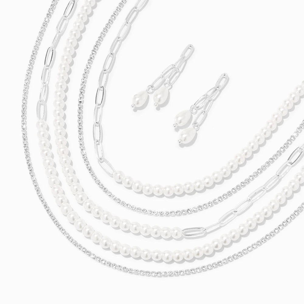 Silver Pearl Multi Strand Paperclip Jewelry Set - 2 Pack