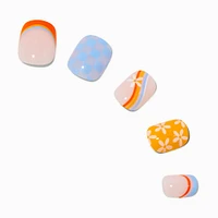 Multi Daisy Check Squoval Vegan Faux Nail Set - 24 Pack