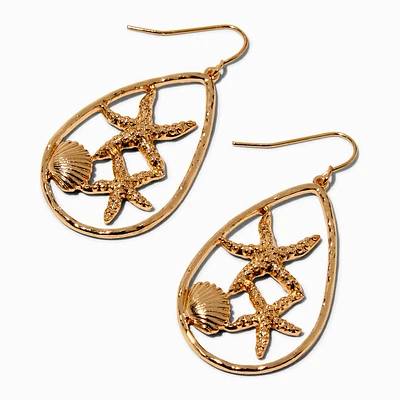 Gold-tone Starfish Teardrop 1.5" Drop Earrings