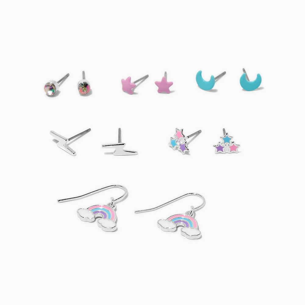 Pastel Star & Rainbow Mixed Stud & Drop Earring Set - 6 Pack