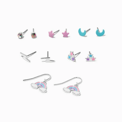 Pastel Star & Rainbow Mixed Stud & Drop Earring Set - 6 Pack