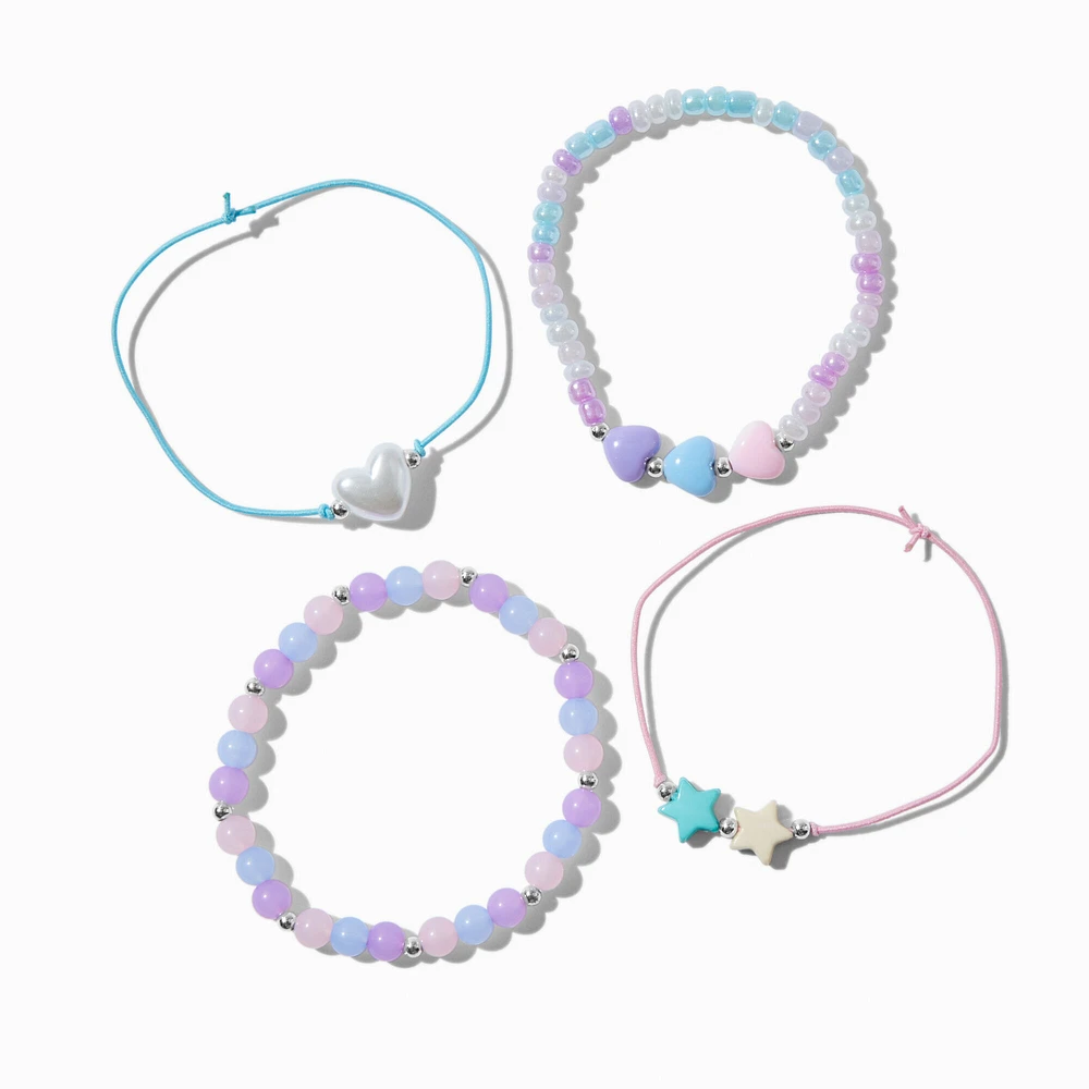 Pastel Stars & Hearts Beaded Bracelet Set - 4 Pack