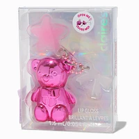 Hot Pink Teddy Bear Strawberry Lip Gloss Keychain