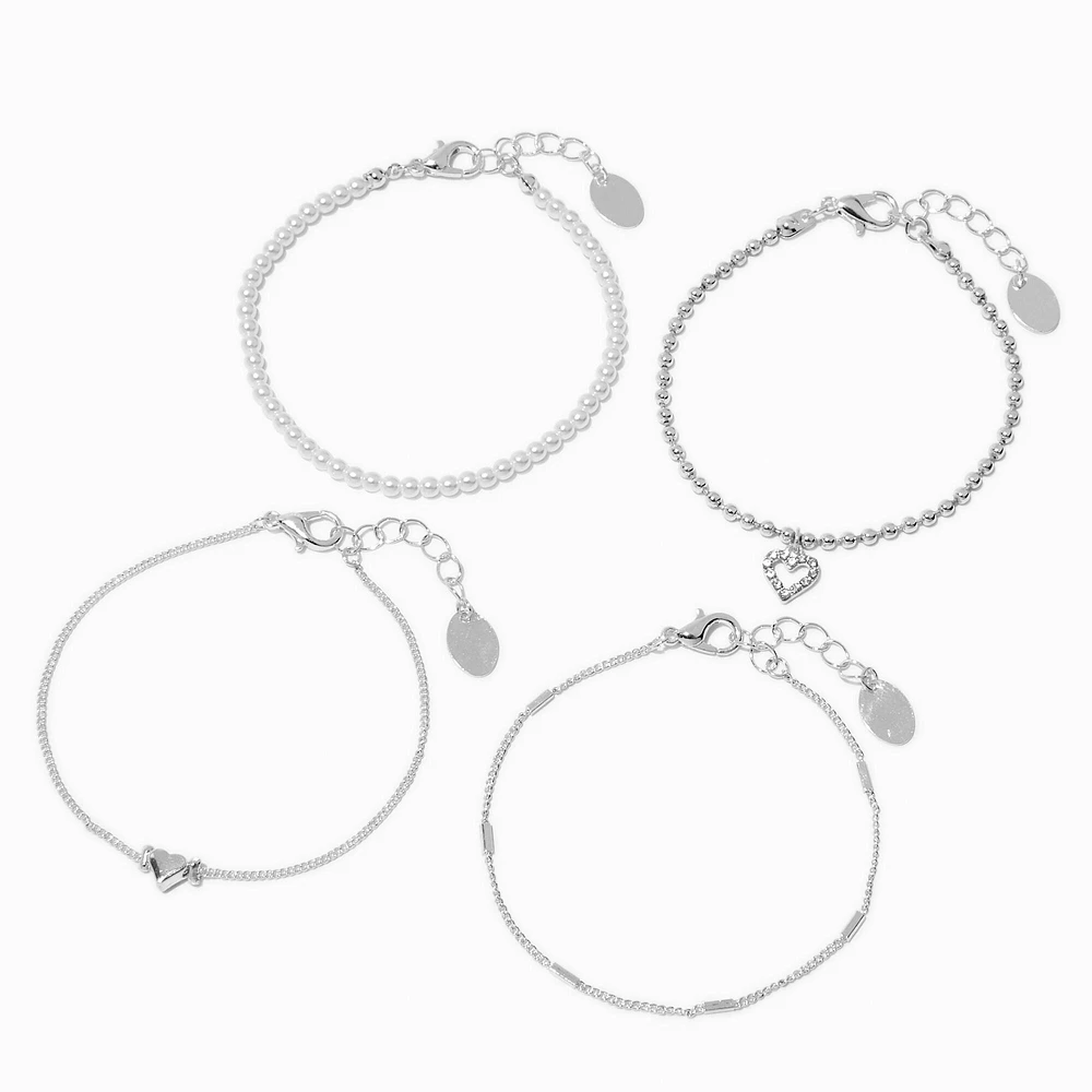 Silver-tone Laser Cut Cubic Zirconia Bezel Bracelets - 4 Pack