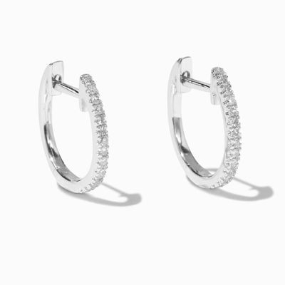 C LUXE by Claire's Sterling Silver 1/10 ct. tw. Lab Grown Diamond 10MM Embellished Hoop Earrings