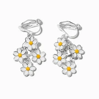 Silver-tone Linear Daisy 1" Clip-On Drop Earrings