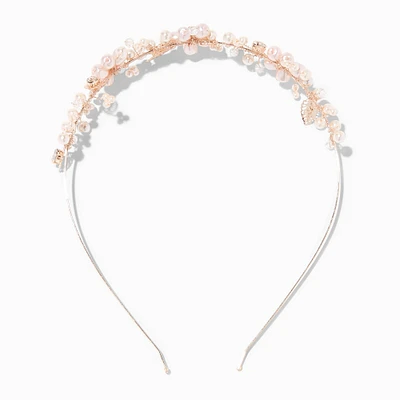 Rose Gold Crystal Pearl Flower Headband