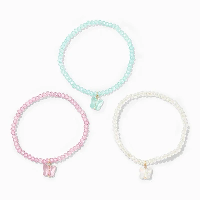 Pastel Butterfly Beaded Stretch Bracelets - 3 Pack