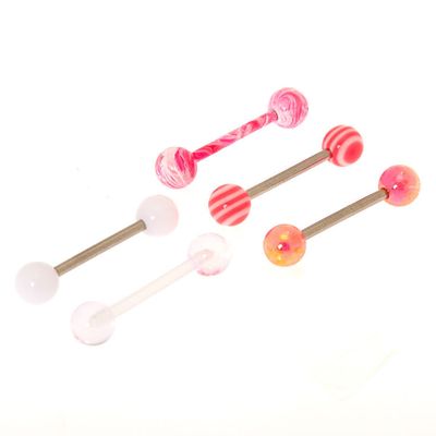 Pretty Swirl Tongue Rings - Pink, 5 Pack