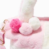 Pink & White Colorblock Furry Crossbody Tote Bag