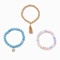 Blue Star Rainbow Marble Beaded Stretch Bracelets - 3 Pack