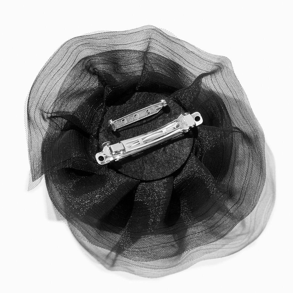 Large Black Organza Rosette Flower Hair Clip