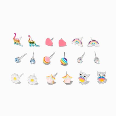 Rainbow Fun Stud Earrings - 9 Pack