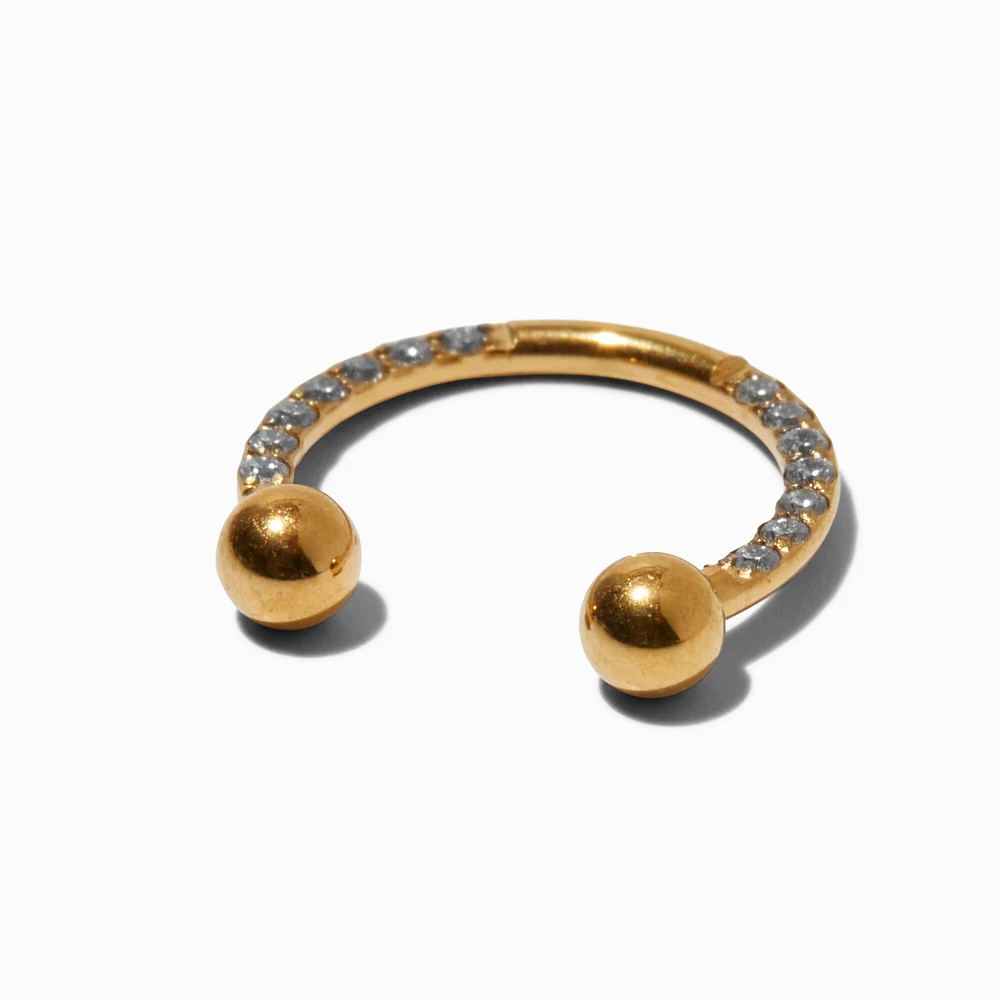 Gold-tone 16G Crystal Horseshoe Septum Nose Ring