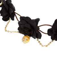 Gold-tone Chain Black Flower Crown Headwrap