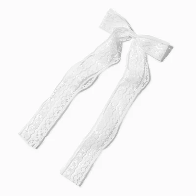 White Lace Satin Hair Bow Clip
