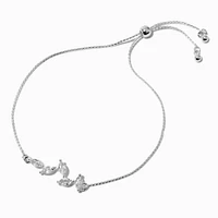 Silver-tone Cubic Zirconia Leaf Adjustable Bracelet