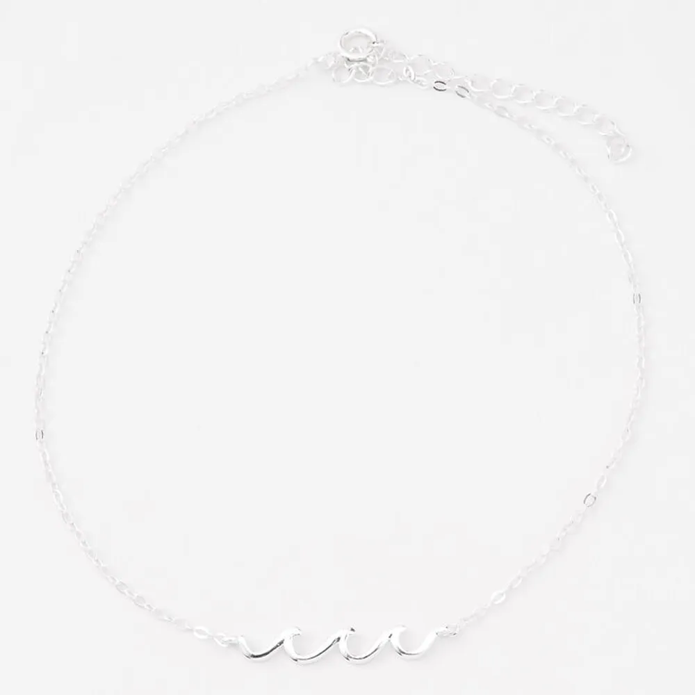 Sterling Silver Ocean Waves Chain Anklet
