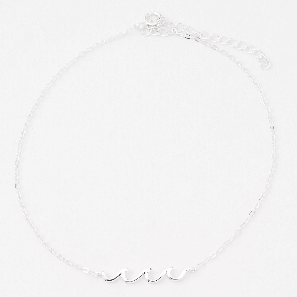 Sterling Silver Ocean Waves Chain Anklet
