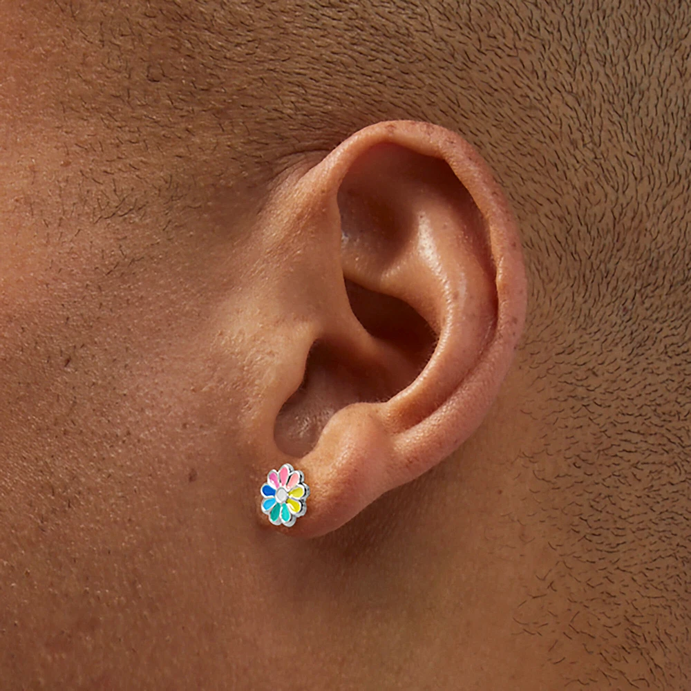 C LUXE by Claire's Sterling Silver Enamel Rainbow Flower Stud Earrings