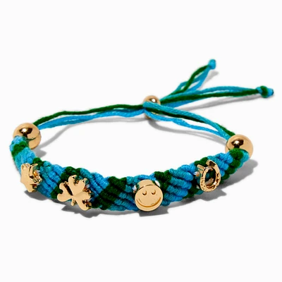 Gold-tone Charm Blue & Green Woven Bolo Bracelet